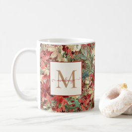 Rustikales Holiday Poinsettia Weihnachtsmonogramm Kaffeetasse