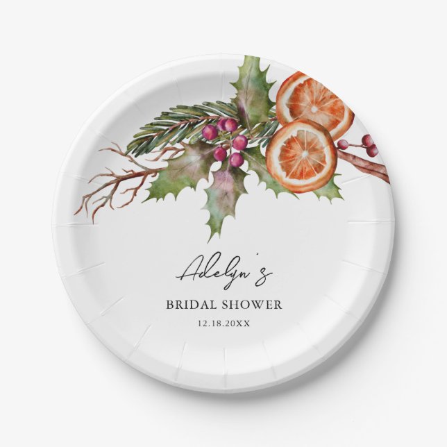 Rustikales Holiday Wreath Brautparty Pappteller (Vorderseite)