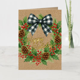 Rustikales Holly Wreath White Black Checkered Bow