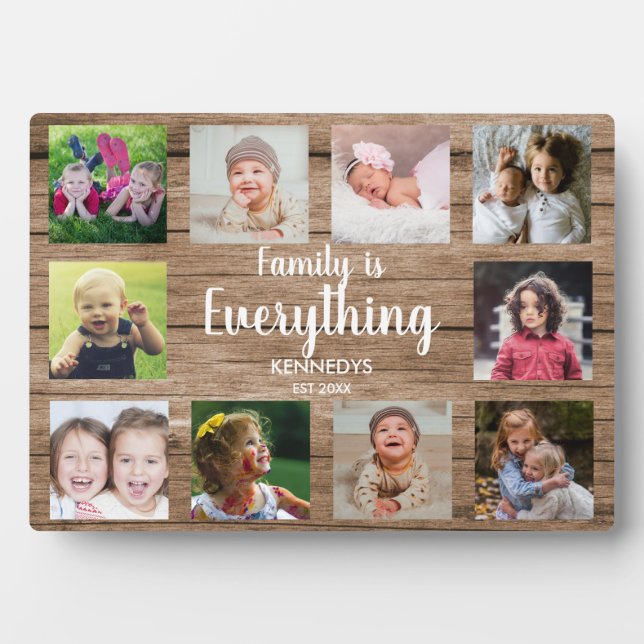 Rustikales Holz 10 FotoCollage Familie 5" x 7" Fotoplatte (Vorderseite)