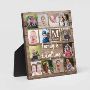 Rustikales Holz 13-Foto Collage Family Monogramm Fotoplatte