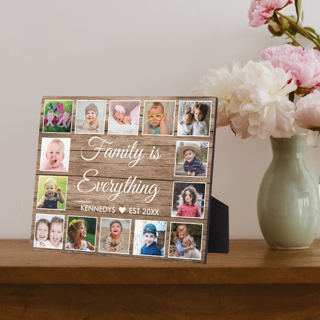 Rustikales Holz 14 Foto Collage Familienangebot Fotoplatte (Rustic Wood 14 Photo Collage Family Quote Plaque)