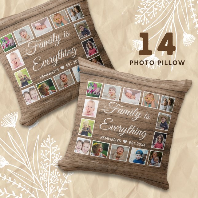 Rustikales Holz 14 Foto Collage Familienangebot Kissen (14 photo collage pillow)