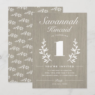 Rustikales Holz 1. Geburtstag Party Einladung