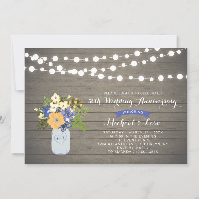 Rustikales Holz 50. Hochzeitstag Einladung (Vorderseite)