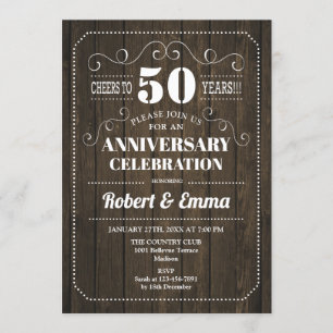 Rustikales Holz 50th Wedding Anniversary Party Einladung