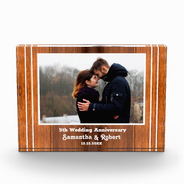 Rustikales Holz 5. Hochzeitstag Fotoblock (Vorderseite)