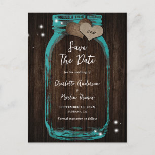 Rustikales Holz Aquamarin Mason Jar Wedding speich Ankündigungspostkarte