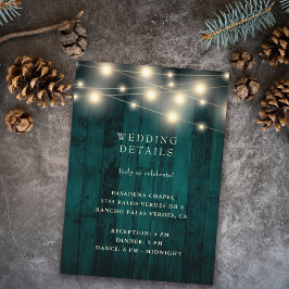 Rustikales Holz Aquamarine Saitenleuchten Hochzeit Begleitkarte