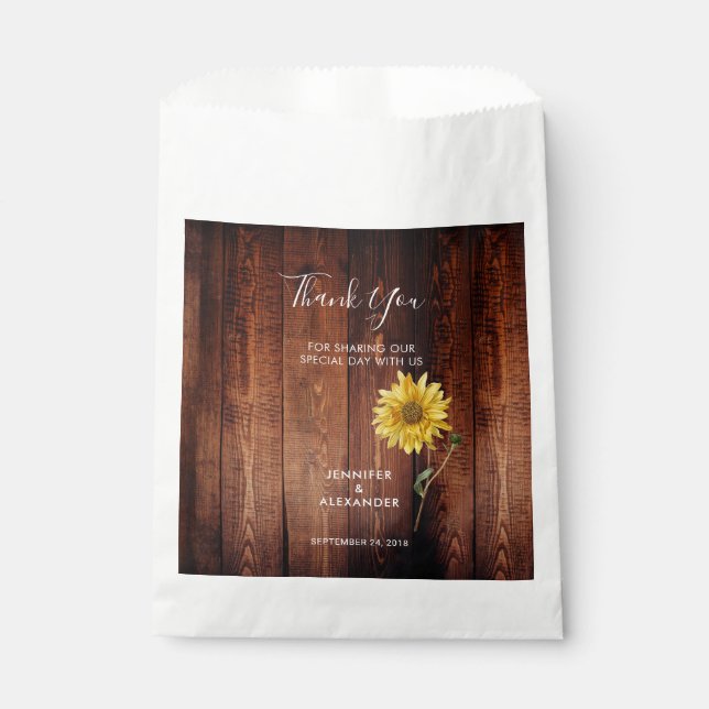 Rustikales Holz Aquarell Sonnenblume danke Ihnen H Geschenktütchen (Vorderseite)
