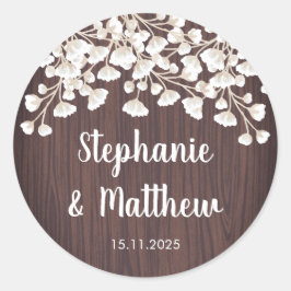Rustikales Holz Babys Breath Gypsophila Wedding Runder Aufkleber