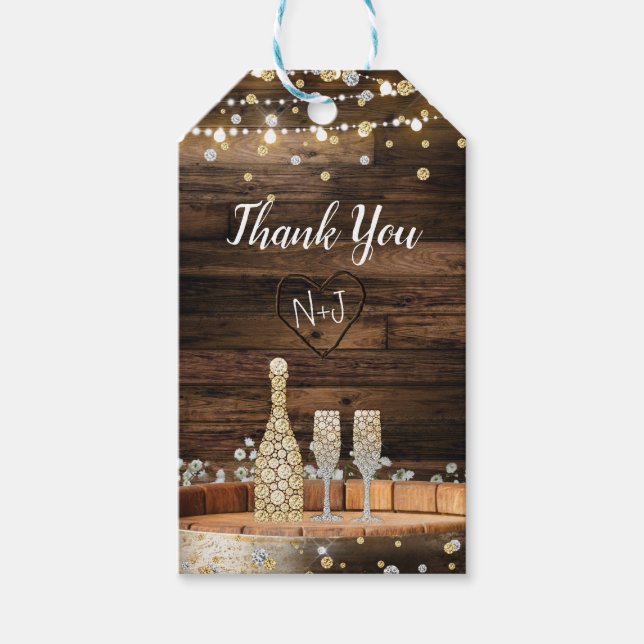 Rustikales Holz Barrel Lights Champagne Moderne Gu Geschenkanhänger (Vorderseite)