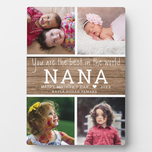 Rustikales Holz Best Nana 4 Foto Collage Fotoplatte (Vorderseite)