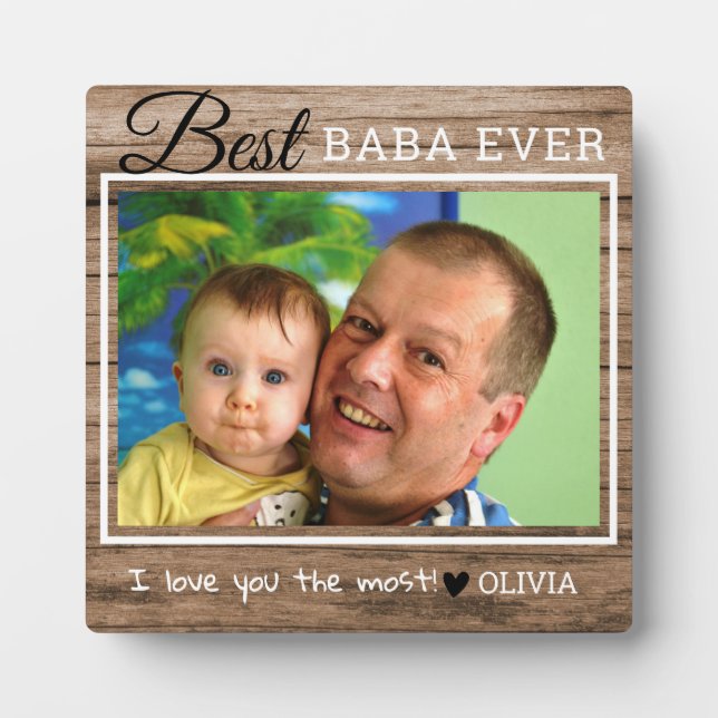 Rustikales Holz Beste Baba je Großvater Foto Fotoplatte (Vorderseite)