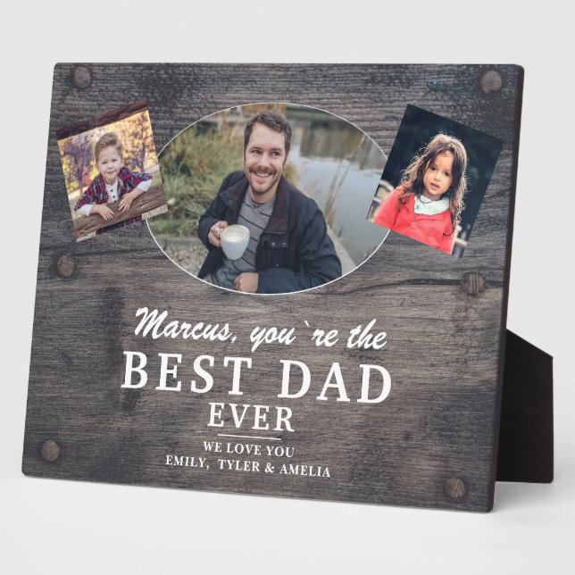 Rustikales Holz Bester Vater 2 Kinder Foto Vaterta Fotoplatte (Seite)