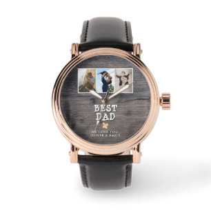 Rustikales Holz Bester Vater 3 Foto Collage Keepak Armbanduhr