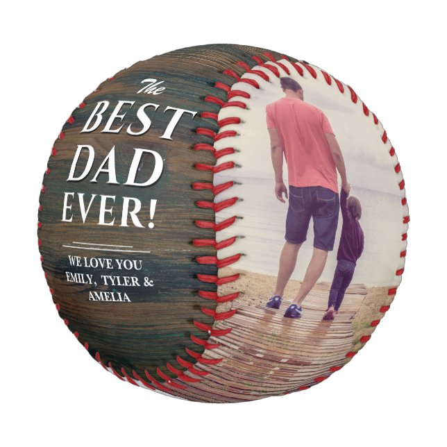 Rustikales Holz Bester Vater je Fotomaterial Baseball (Schrägansicht)