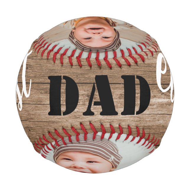 Rustikales Holz Bester Vater je Fotomaterial Baseball (Rückseite)