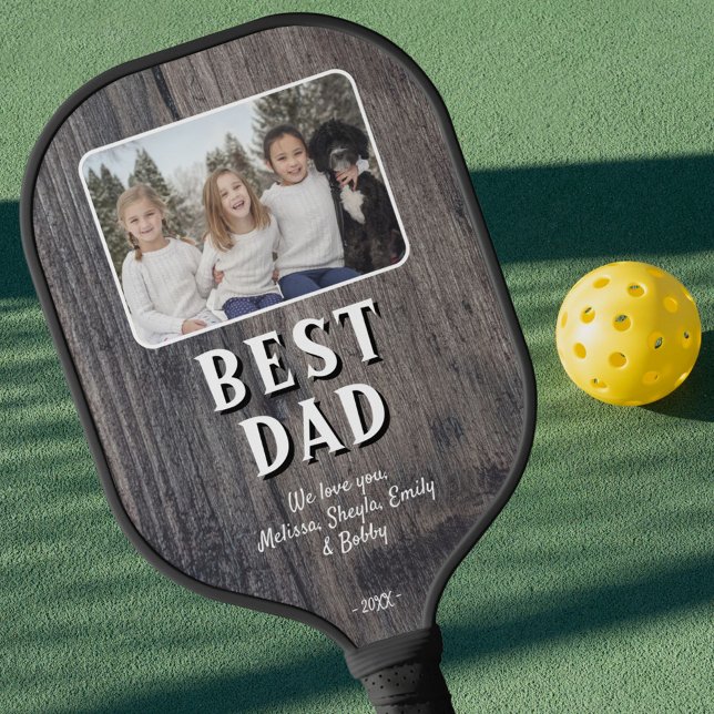 Rustikales Holz Bester Vater je Kind Foto Pickleball Schläger (Von Creator hochgeladen)