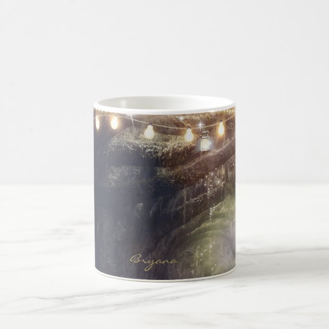 Rustikales Holz bezaubernder Wald & Lichter Kaffeetasse (Mittel)