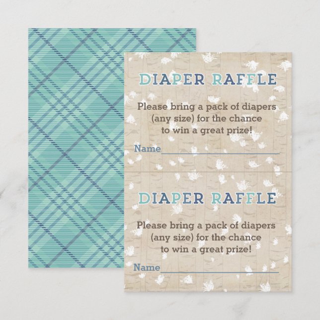 Rustikales Holz Blue Kariert Diaper Beilage Karte (Vorne/Hinten)