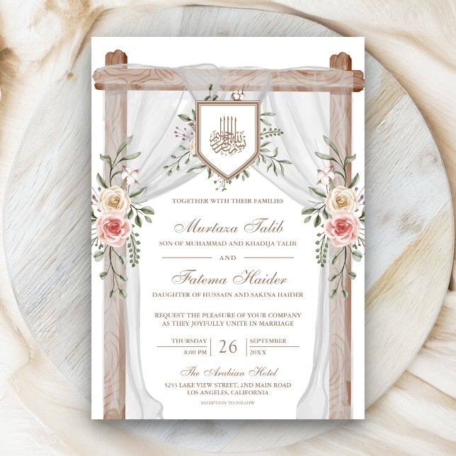 Rustikales Holz Blumenkanopie Islamische Hochzeit Einladung (Von Creator hochgeladen)