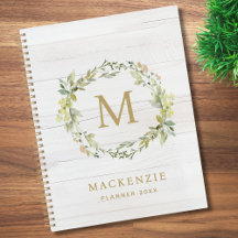 Rustikales Holz Blumiges Wasserfarben-Monogramm