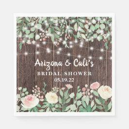 Rustikales Holz Blush Blues Lights Brautparty Serviette