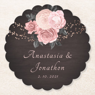 Rustikales Holz Blush Blues String Lights Hochzeit Untersetzer