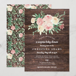 Rustikales Holz Blush Floral Überraschung Babydusc Einladung
