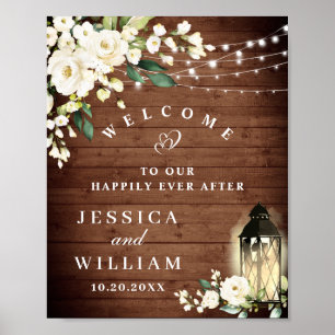 Rustikales Holz & Blush Rose Blumenzehen Willkomme Poster