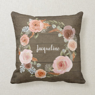 Rustikales Holz BOHO Blush Pfirsich Blumenschurz Kissen