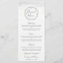 Rustikales Holz & Botanische Blätter Abendmenü Menükarte