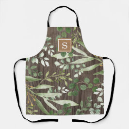 Rustikales Holz Botanischer Grüner Monogramm Schürze