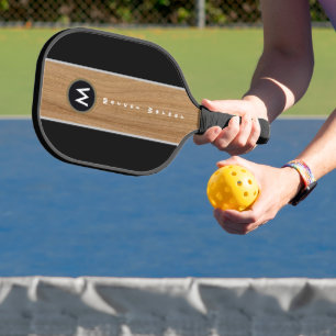 Rustikales Holz Braun gestreift auf schwarzem Mono Pickleball Schläger