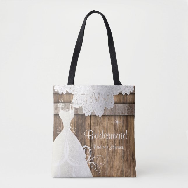 Rustikales Holz-Brautparty-Design Tasche (Vorderseite)