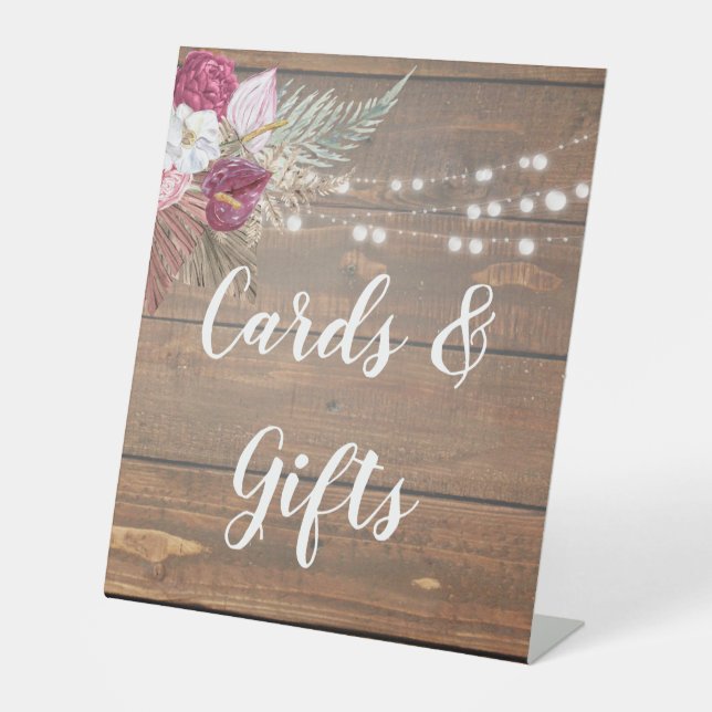 Rustikales Holz Brautparty Karten und Geschenke Pa Sockelschild (Vorderseite)