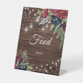 Rustikales Holz Burgund Blumenleuchten Lebensmitte Sockelschild