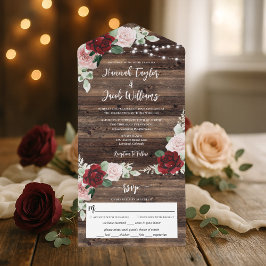 Rustikales Holz Burgund Blumenzwiebeln Hochzeit All In One Einladung