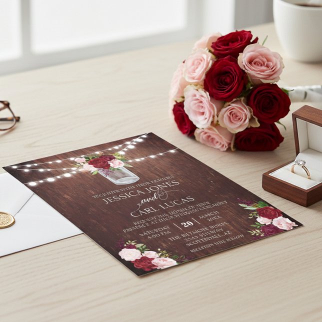 Rustikales Holz Burgund Blush Pink Rose Mason Jar Flyer (Von Creator hochgeladen)