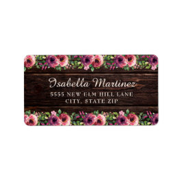 Rustikales Holz Burgund Floral Quinceañera Adressaufkleber