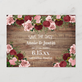 Rustikales Holz Burgundy Blush Pink Floral Rett Da Postkarte