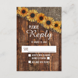Rustikales Holz & Burlap Sonnenblumen Hochzeitssti RSVP Karte
