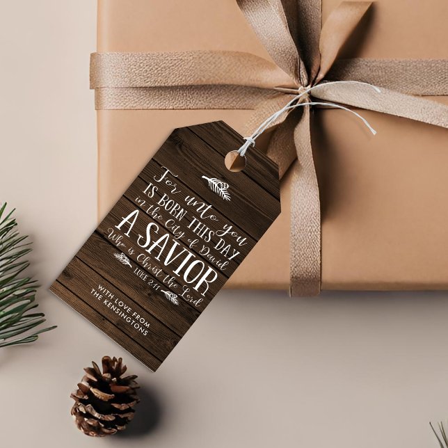 Rustikales Holz Christliche Weihnachtstypografie U Geschenkanhänger (Rustic Wood Christian Christmas Typography Holiday Gift Tags)