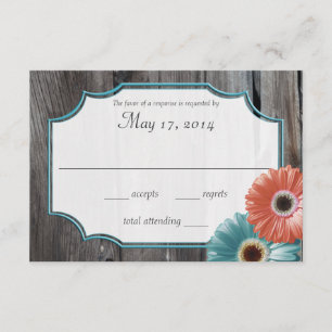 Rustikales Holz Daisy Coral und Aqua Reputation RSVP Karte