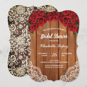 Rustikales Holz des Rosen-Brautparty Einladung