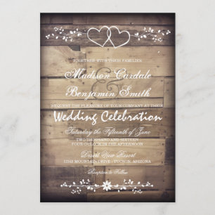 Rustikales Holz Doppelherzen Hochzeitseinladungen Einladung