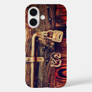 Rustikales Holz dunkelbraun antikes Messingschloss iPhone 16 Hülle