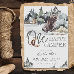 Rustikales Holz Ein glücklicher Camper Geburtstag Einladung