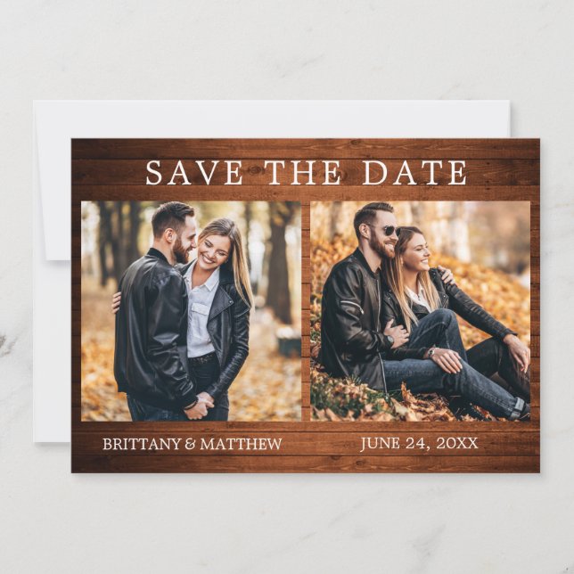 Rustikales Holz, einfach 2 Foto Save The Date (Vorderseite)